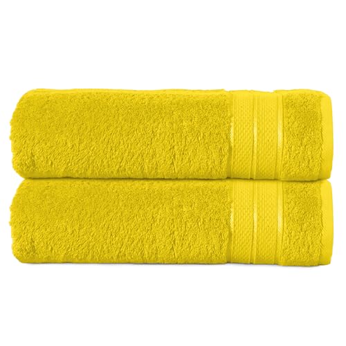 Image of Elegant Comfort Three Line Popcorn Towel Set for Bathroom 27 x 54 inches, Premium Hotel Quality 2-Pack Bath Towels, 100% Turkish Cotton, Soft and Durable, Quick Dry and Highly Absorbent, Yellow
