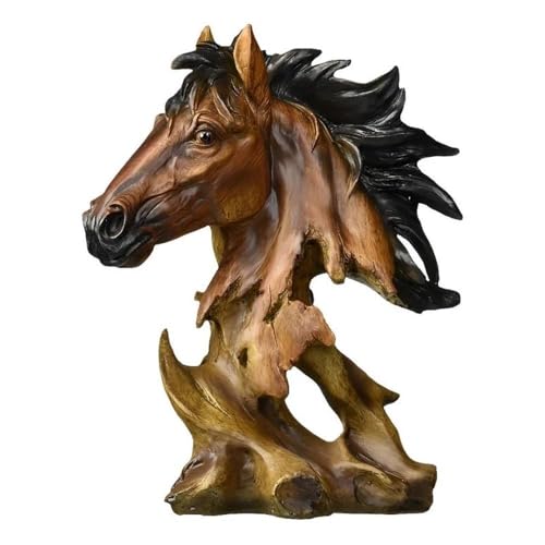 Escultura de Cabeza de Caballo en Relieve, Acabado Bronce Marrón