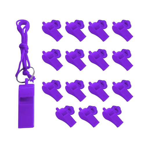 Pack de 15 silbatos plásticos morados con cordón miniatura 1