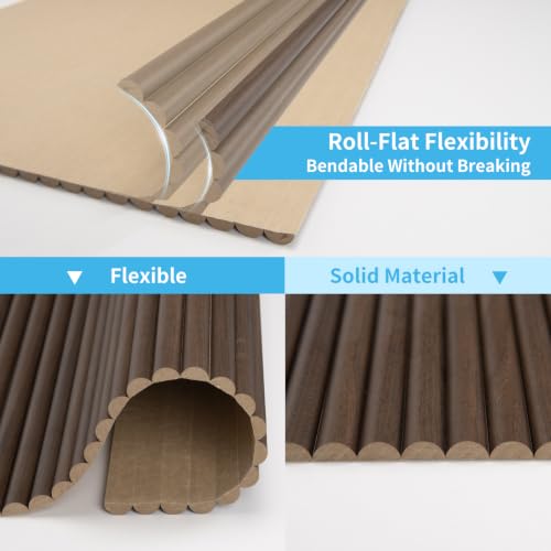 Image of Art3d Roll-Flat Beaded Wood Slat Wall Panel, 1-Pack, 94.5 x 23.6 in, Walnut