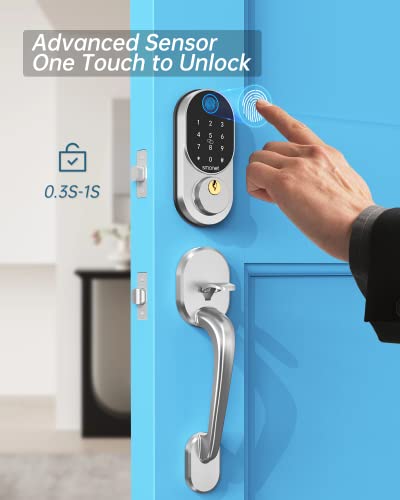 Fingerprint Keypad Door Lock With Handle, Smonet Keyless Entry Front Door Handle Set With Deadbolt Auto Lock,Electronic Biometric Digital Locks With Code,Fobs,Key,Security Home Gifts Combination Lock #TOP3