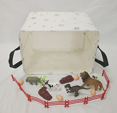 Huayee Rectangular Storage Bin Shelf Basket Canvas Fabric Toy Box,Waterproof Coating Nursery Hamper With Handles,Gift Basket For Home,Office,Clothesbooks(Rec Gray Star) #TOP7