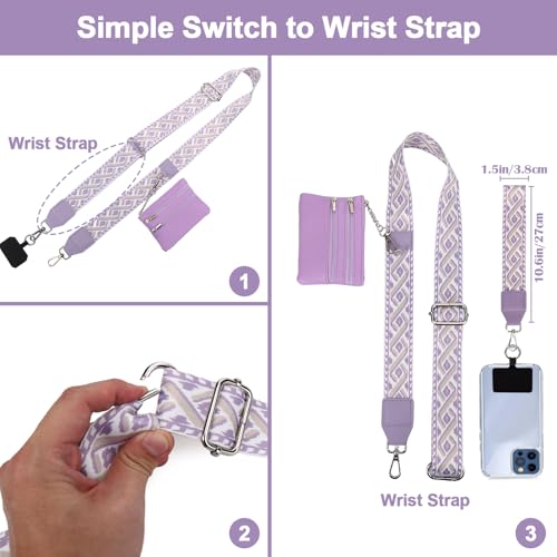 Image of XANGNIER Clip and Go Strap for Phone with Wallet Crossbody, Phone Strap with Zippered Wallet, Adjustable Anti Theft Cellphone Lanyard for Women, Cellphone Chain Accessories,Multicolor 15