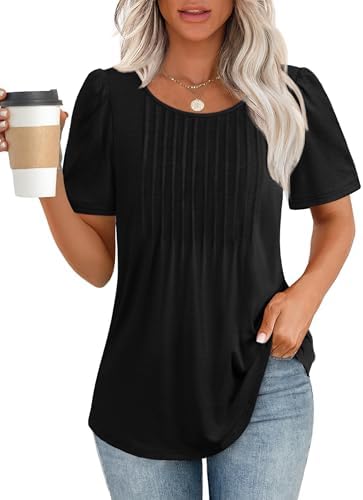 ATHMILE Womens T Shirts Short Sleeve Summer Tops Pleated Dressy Casual Blouses Spring Clothes Beach Vacation 2025 ATHMILE Womens T Shirts Short Sleeve Summer Tops Pleated Dressy Casual Blouses Spring Clothes Beach Vacation 2025
