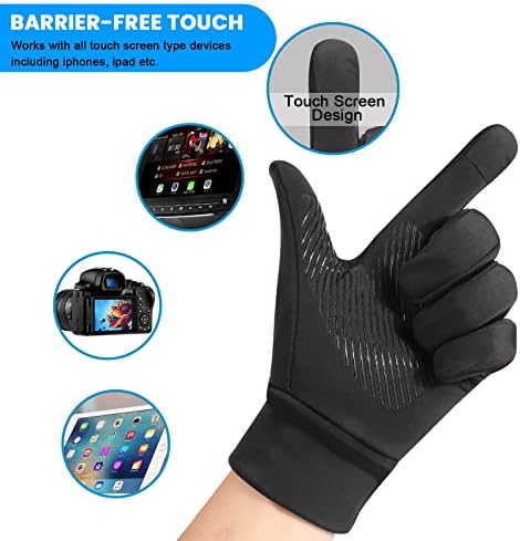 TAGVO Winter Warm Gloves, Touchscreen Gloves Windproof Waterproof Thermal Flannel Inner Lining, Black Non-Slip Silicone Gel Gloves for Men Women Running Driving Cycling Climbing Hiking Skiing