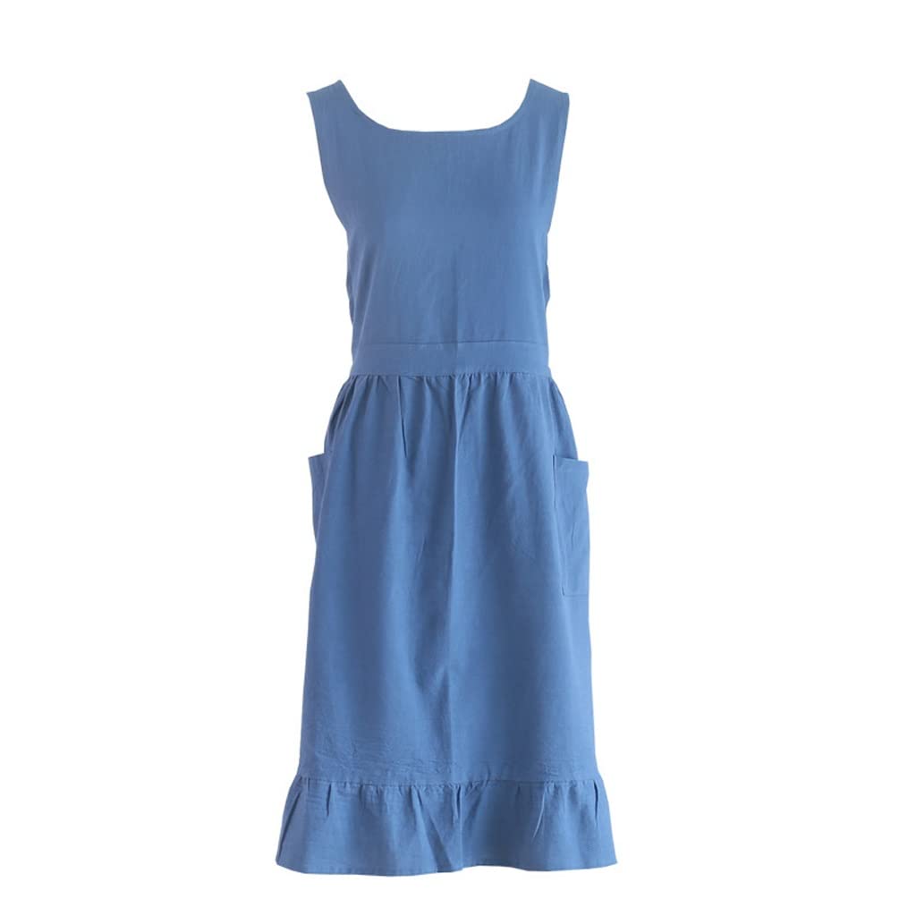 Tablier plissés mesdames bleu pour le jardinage et la cuisine