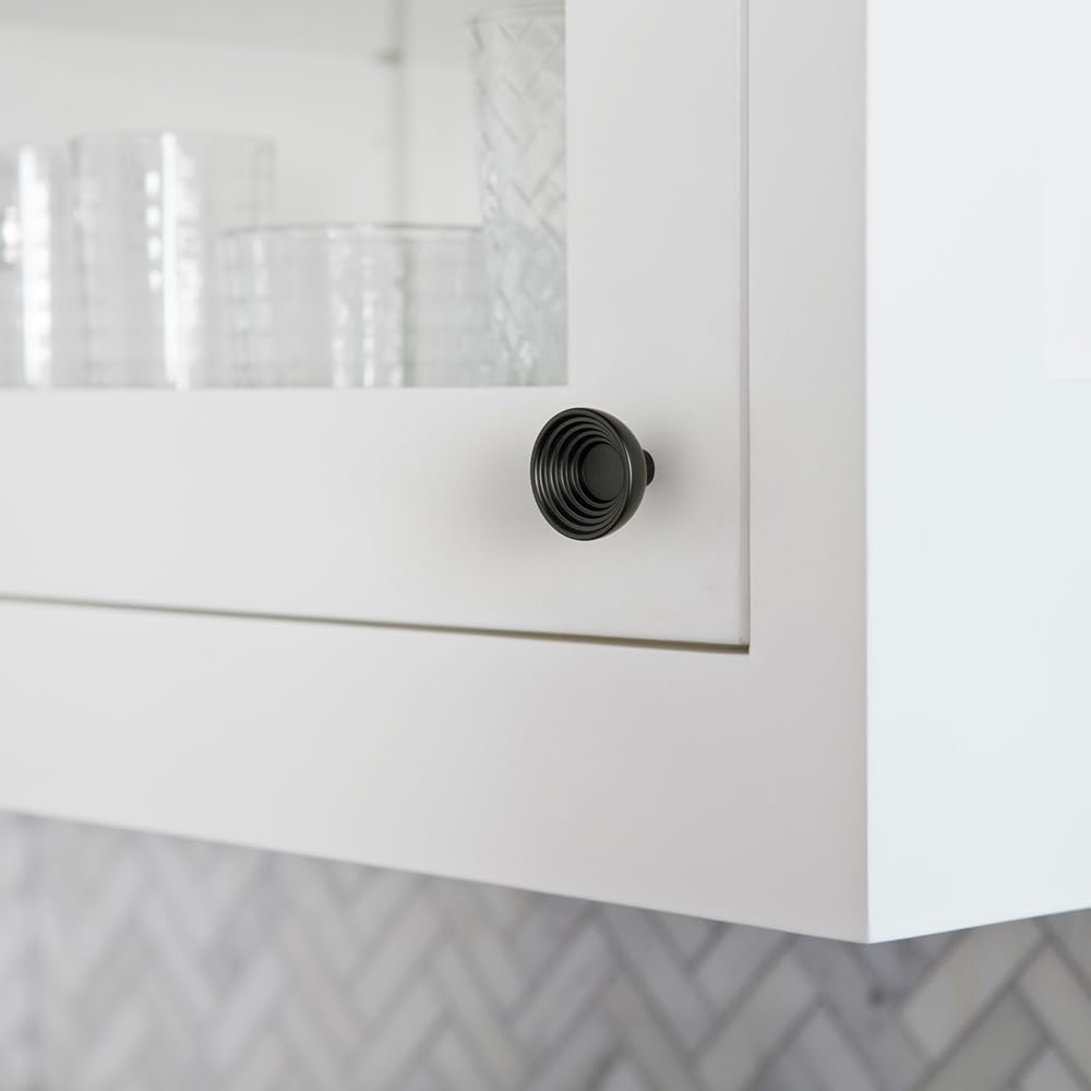 Goo-Ki 6 Pack Matte Black Cabinet Knobs – Concentric Circle Bowl Design, Modern Drawer Pulls for Kitchen & Furniture Knob Plus 1-1/2 Inch Diameter