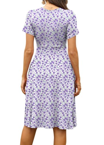Image of WEACZZY Women's Summer Short Sleeve Casual Dresses V-Neck Floral Party Dress with Pockets