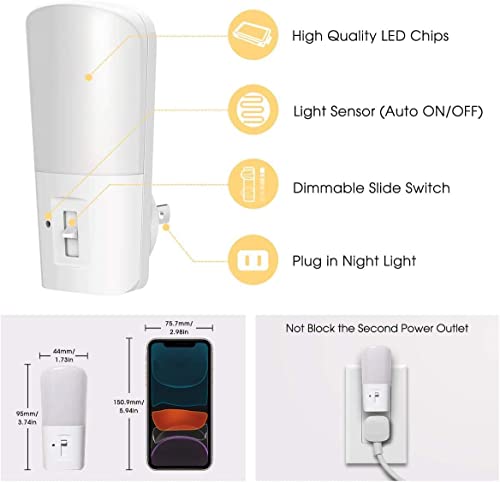 Image of LOHAS Plug in Night Light, Dimmable LED Night Lights with Dusk to Dawn Sensor, Soft White 3000K Sleep Nightlight, Adjustable Brightness 5-80LM Mini Light for Nursery Kids Room Hallway Kitchen, 2 Pack