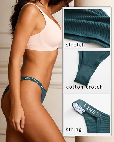 Image of FINETOO Womens Underwear Cotton High Cut String Bikini Panties Low Rise Hipster Ladies Sexy Cheeky Underwear 6 Pack