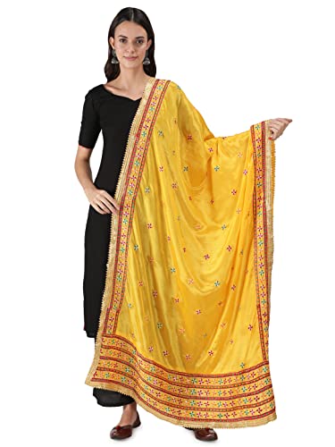 Zamour Women's Phulkari Punjabi Dupatta Chunni with heavy Embroidery on Chiffon