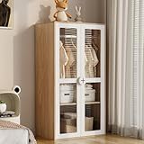 REXO Armario infantil de 80 × 50 × 150 cm, color blanco + madera natural