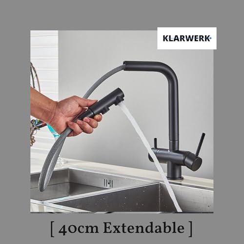 Felix | Rubinetto Estraibile A 3 Vie Premium Nero Opaco | Acciaio Inox Osmosi Rubinetto Cucina | Miscelatore – 360 Gradi | Filtro 3 Attacchi - 5