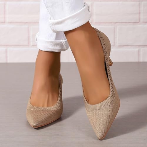Women's Pumps Kitten Heel Pump Shoes Pointed Toe Knit Comfortable Casual Party Dressy Low Heel Dress Shoes4