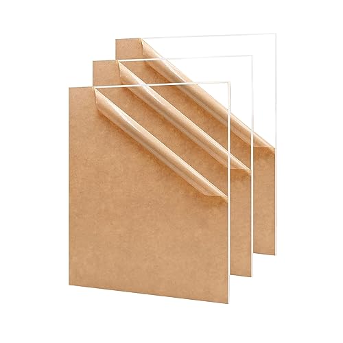 DMJOULI Clear Acrylic Sheet A4 Transparent Perspex Sheet,1mm Thick Acrylic Panel Plastic Sheet Square Discs for Picture Frame Glass Replacement, Display Projects, Painting, DIY Craft(3pcs)