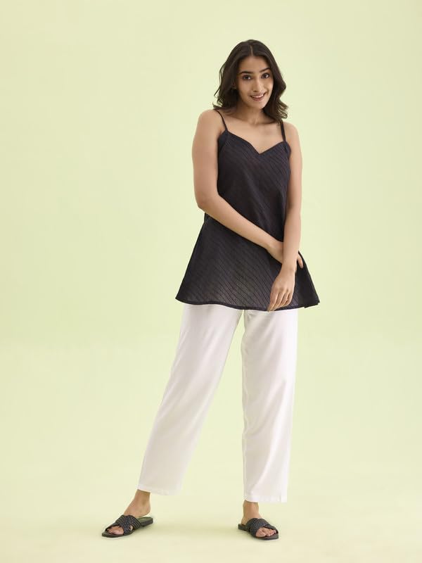 Image of GO COLORS Women Solid Mid Rise Relaxed Fit Viscose Casual Pants
