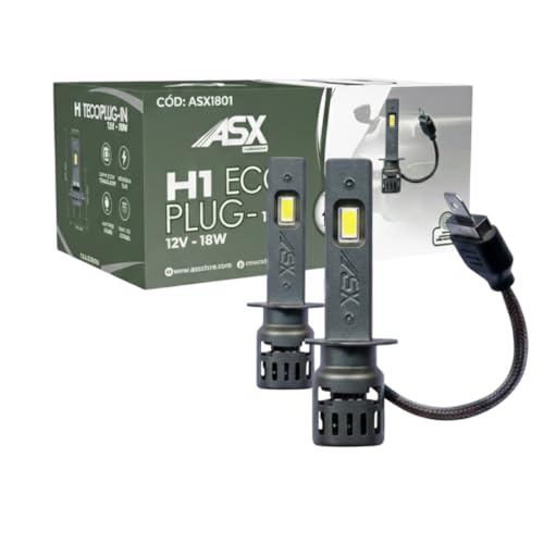 ASX Iluminación Bombillas Faro Delantero Off Road - ECO LIGHT PLUG IN 12V LED – 12V, Blanco 6000K, 1350 lúmenes, Plug & Play, CAN-BUS Compatible, Sin Deslumbramiento (H1)