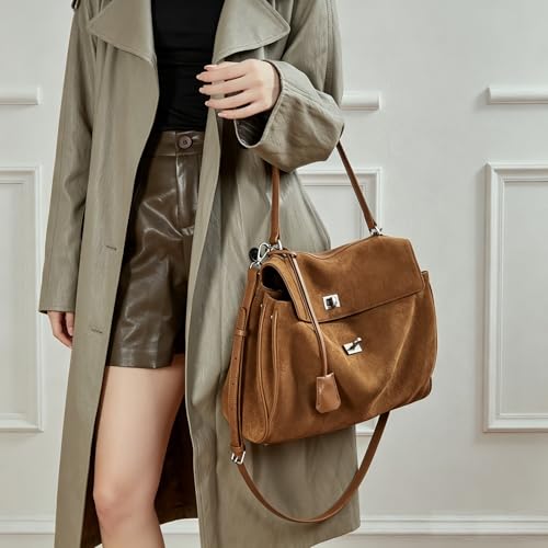 Bolsa tote de gamuza para mujer con cuero suave miniatura 3