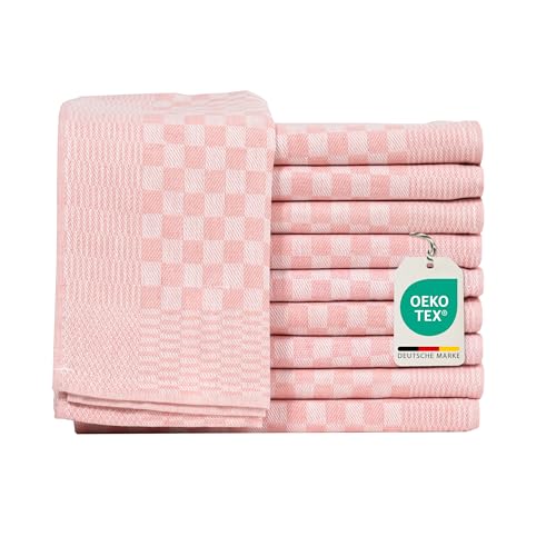 Müskaan 10er Set Geschirrtücher 50x70cm, 100% Baumwolle, Rosé – 210 g/m², Küchenhandtücher, Grubentücher zum Putzen, Fusselfrei Geschirrhandtücher, Küchentücher saugstark, Geschirrtuch Rosa