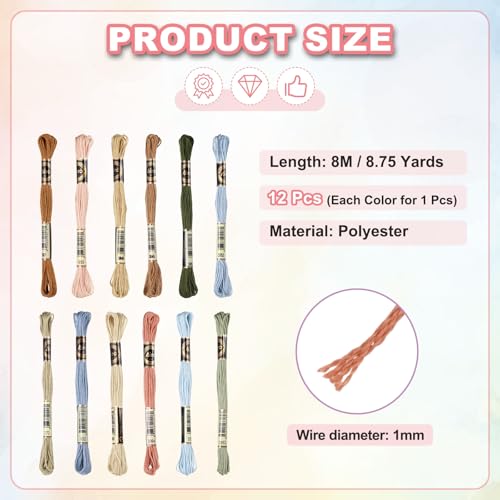 Image of PATIKIL 12 Skeins Embroidery Floss Polyester Embroidery Threads Bracelets String for Cross-Stitch Hand Embroidery, Light Blue