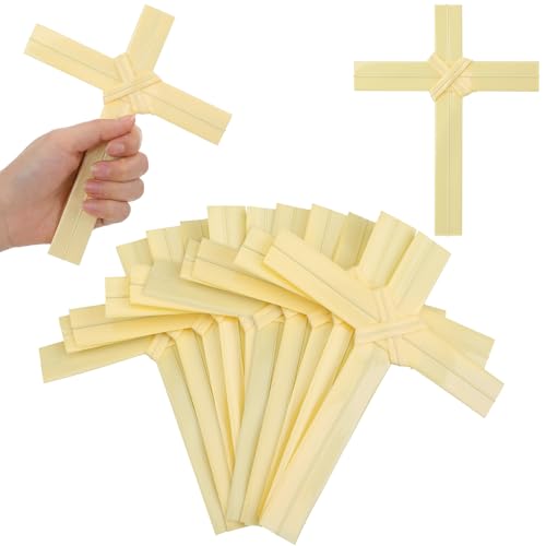 50 Pcs 8" Palm Sunday Crosses Plastic Palms Leaves Branches Crafts Easter Holy Week Lent Religious Christian Palmleaf Cross to Hold in Your Hand Sunday School Church Palmleaf Wall Cross Decor