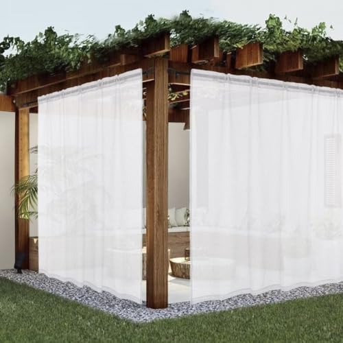 youleyar White Sheer Outdoor Curtains for Patio Waterproof 2 Panels Linen Look Rod Pocket Indoor Voile Curtain for Living Room, Bedroom, Porch, Pergola, Cabana, Gazebo(100x96 Inch, White)