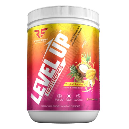 RevSupps Level Up Nootropic Pre Workout Supplement Powder - Dynamine, Creatine Beta Alanine & L Citrulline - Energy & Enhanced Focus Support - Brain-Boosting Nootropics, Tropical Paradise (1 Unit)