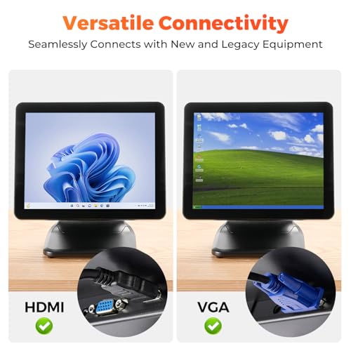 Image of MUNBYN 15-inch POS Touch Screen Monitor, True Flat Seamless POS Monitor, Heavy-Duty Metal Stand, HDMI /VGA Capacitive Screen Display for Retail Restaurant, Bar, No Driver Required, 2Y Protection