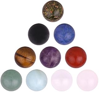 Morella 10 gemstone balls set 16 mm healing stone chakra balls for necklace pendant and for revitalization, coming in a decorative bag