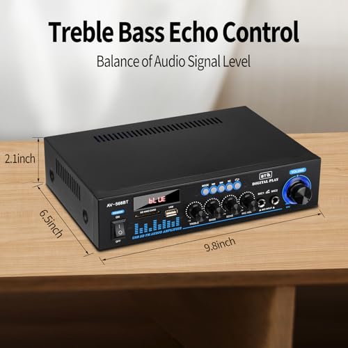 Daakro AV-568 Stereo Home Audio Amplifier,300W Max Power Home Theater Stereo Amplifier Receivers with Bluetooth/MIC/USB/SD/AUX/FM,Stereo Audio Amplifier Receivers for Studio,Home,Karaoke - Thumbnail 6