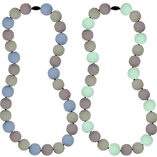 Image of Sensory Chew Necklace for Kids 2 Pack, Silicone Teething Necklace for Boys and Girls with Autism ADHD SPD, Chew Necklaces for Toddler Teens to Reduce Anxiety and Stress