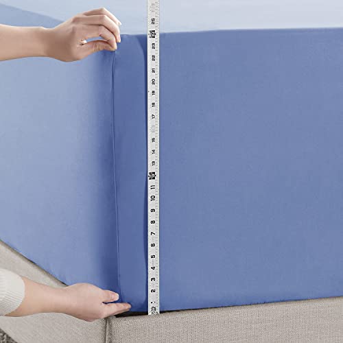 Image of Hearth & Harbor Extra Deep Pocket King Fitted Sheet - Fits 18 to 24 Inch Mattress - Ultra Soft 1800 Microfiber, Wrinkle-Free & Breathable - Hotel Luxury Fitted Sheet Only, Calm Blue