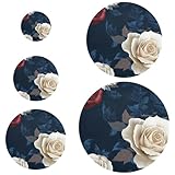 5 piezas de rosas vintage rojas y blancas para nevera, cubierta elástica reutilizable en 5 tamaños para tazón, tapas de masa madre para pan para una frescura duradera
