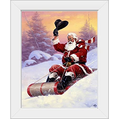 CANVAS ON DEMAND Here Comes Santa White Framed Wall Art