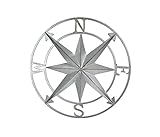 Nautical Compass Rose Wall Hanging Sculpture - Galvanized Grey Finish Metal Indoor Outdoor Ocean Decor - 20.5 Inch Diameter Elegant Maritime Home Accent Piece