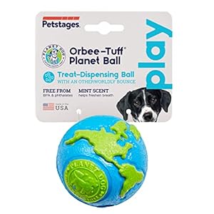 Outward Hound by Planet Dog Orbee-Tuff Planet Ball Blue/Green Treat-Dispensing Dog Toy, Medium
