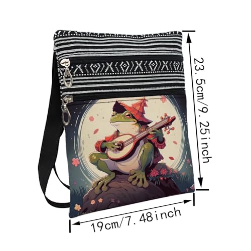 Musician Frog Messenger Bag Small Ethnic Pattern Printed Adjustable Strap Crossbody Zipper Bag Musician Frog Phone Bag Wallet Cute Shoulder Handbag for Women Friends2