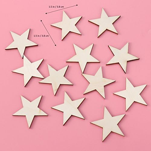 NUOBESTY 50Pcs Unfinished Wood Cutout Wood Star Shape Wooden Slices for Arts Crafts Ornaments 40mm