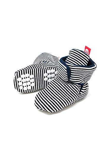Wrapables Fleece Baby Booties with Anti-Skid Bottoms, Black Stripes, 12-18 M