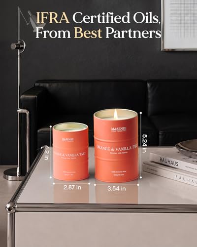 Image of M&SENSE Orange Vanilla Scented Candles,Fall Candles for Home Organic Soy Candle, Clean Non Toxic 11.3oz 70 Hours Long Lasting Burning, Highly Scented Citrus Smelling Candle Cozy Room Decor