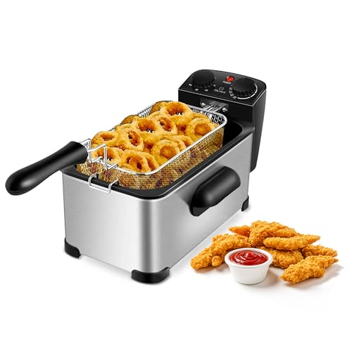 DBL MAX 3L Electric Deep Fat Fryer – Stainless Steel, Single Basket, Adjustable Temperature, Viewing Window, Cool-Touch Handle – Ideal for Chips, Chicken, Onion Rings