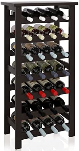 SMIBUY Bamboo Wine Rack, 28 Bottles Display Holder with Table Top, 7-Tier Free Standing Storage Shelves for Kitchen, Pantry, Cellar, Bar (Dark Brown)