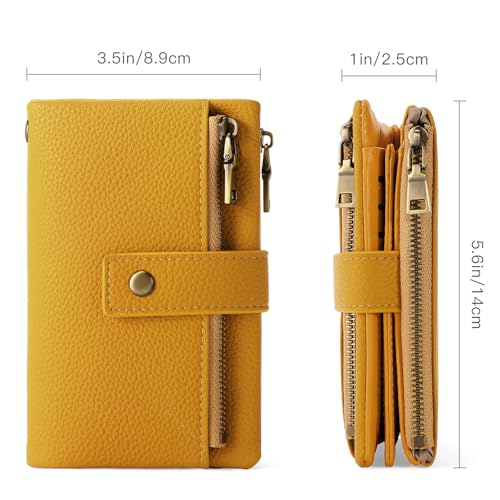 Image of SENDEFN Small Wallet for Women Leather RFID Blocking Wristlet Wallet Credit Card Holder with Double Zipper Coin Purse Ladies Bifold Purse