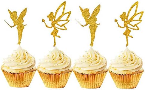 JeVenis 32pcs Gold Glitter Fairy Cupcake Toppers Angel Cake Topper Ballet Cupcake Topper for Birthday Bridal Shower Baby Shower Wedding Decoration Supplies