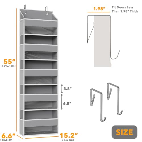 SpaceAid 1 Pack Over The Door Organizer with 5 Large Pockets and 10 Mesh Side Pockets, 5 Layers Door Organizer Hanging with Clear Window for Bedroom, Bathroom, Pantry and Nursery, Gray - Image 3