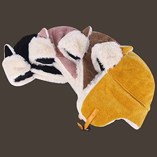 Obosoyo Womens Winter Hats With Lovely Cat Ear Fashion Trooper Aviator Earflap Cap Outdoor Ski Hat Ushanka Buckle Closure Yellow thumb #2