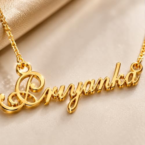 Image of Priyanka Cursive Gold & Silver Name Pendant Necklace, Best Jewelry Gift for Girls.