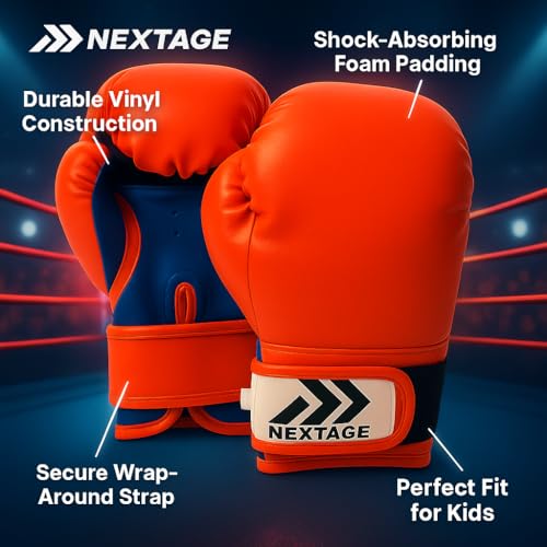 Image of Nextage Kids 4 oz Boxing Gloves for Age 3‑7 | Lightweight PU Vinyl Training Gloves with Foam Padding & Wrap‑Around Strap | Boxing Gloves for Children's Sparring & Punching Bag Practice