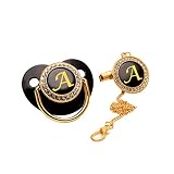 ROMIDA Day & Night Schnuller Anfangsbuchstabe Baby Schnuller, Nippel Baby Schnuller Gold Bling Baby Gold Schnuller, Neugeborener Dummy Schnuller besonders weicher Baby Dummy Schnuller