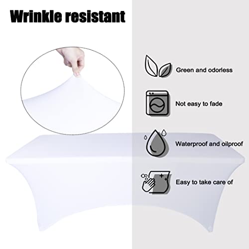 Ocves Stretch Tablecloth 6FT Spandex Table Covers 2 Pack Polyester Fitted Rectangular Stretchable Table Cover Wedding Party Cocktail Craft Exhibitions Washable Table Cover White 6ft (2pcs) - Image 3